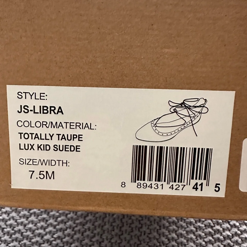 Jessica Simpson Taupe Lace-Up Suede Studded Flats - Picture 2 of 12